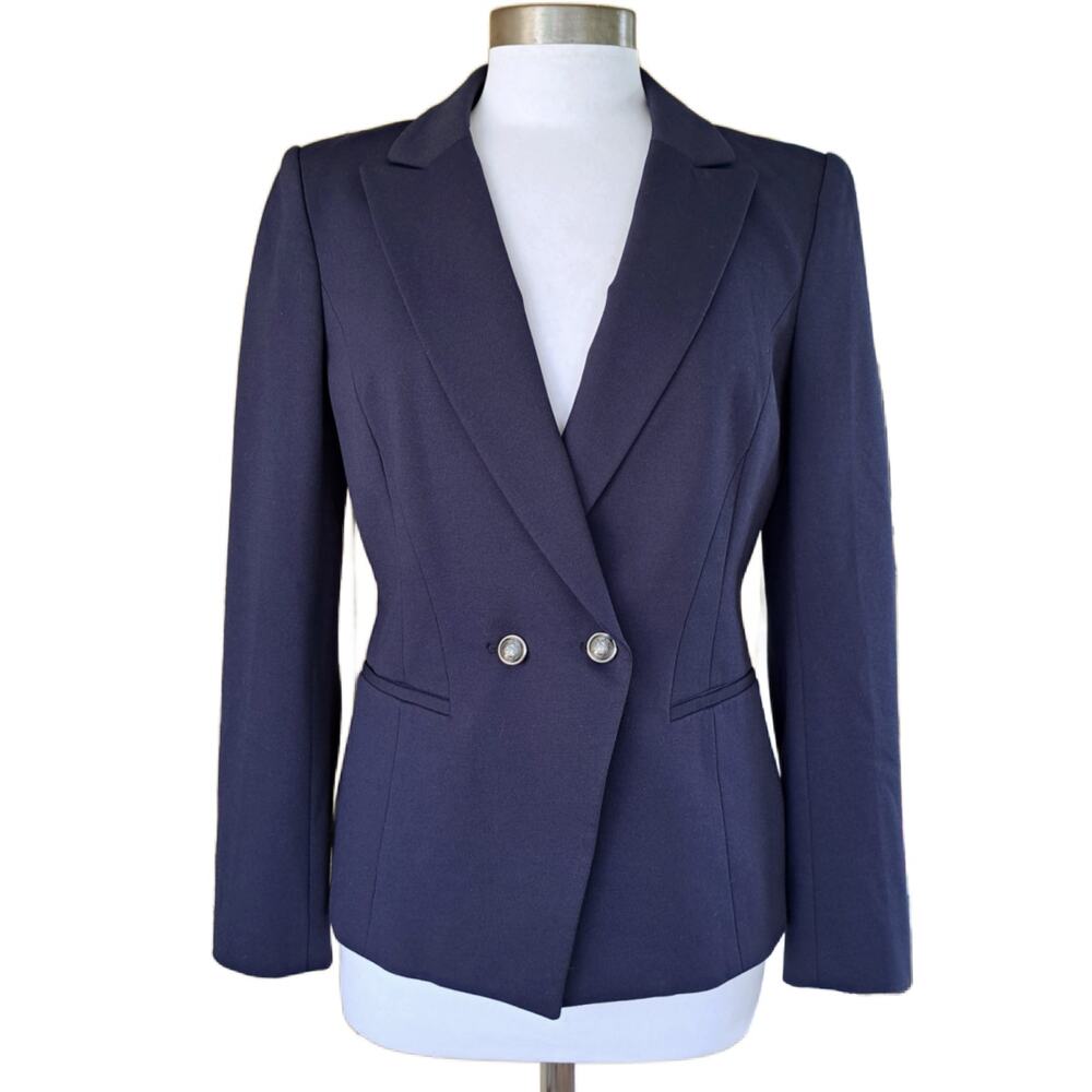 White House Black Market Navy Double-Breasted Suit Jacket